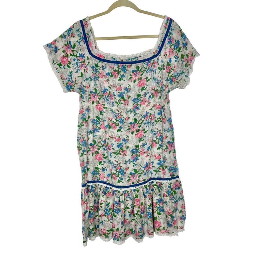 Vintage Youngland Dress Mini Square neck dainty Floral Short Sleeve Feminine M - Picture 3 of 16
